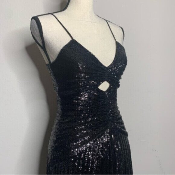 NWT A.L.C Lou Black Sequined Keyhole Midi Cocktail Dress - Picture 14 of 14